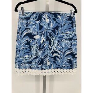Lilly Pulitzer Womens‎ Size 4 Blue Floral Print Mini Skirt with Lace Trim